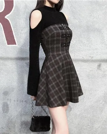 Plaid Dark Strap Dress SD01573
