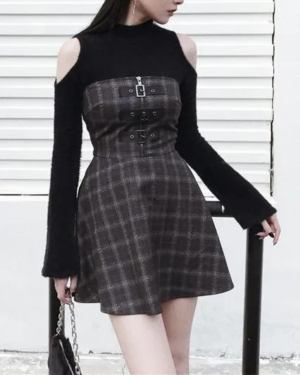Plaid Dark Strap Dress SD01573