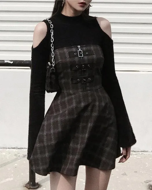 Plaid Dark Strap Dress SD01573