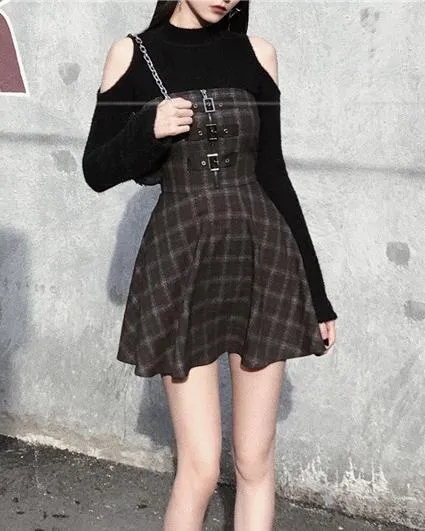 Plaid Dark Strap Dress SD01573