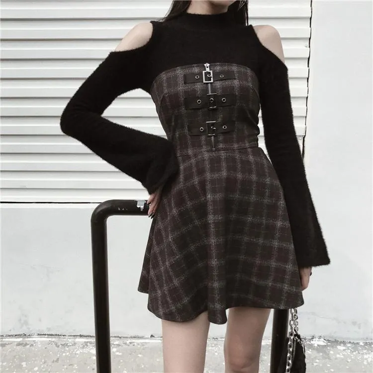 Plaid Dark Strap Dress SD01573