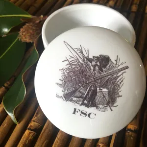 Porcelain Round Lidded Box with Vintage Hunt Scene