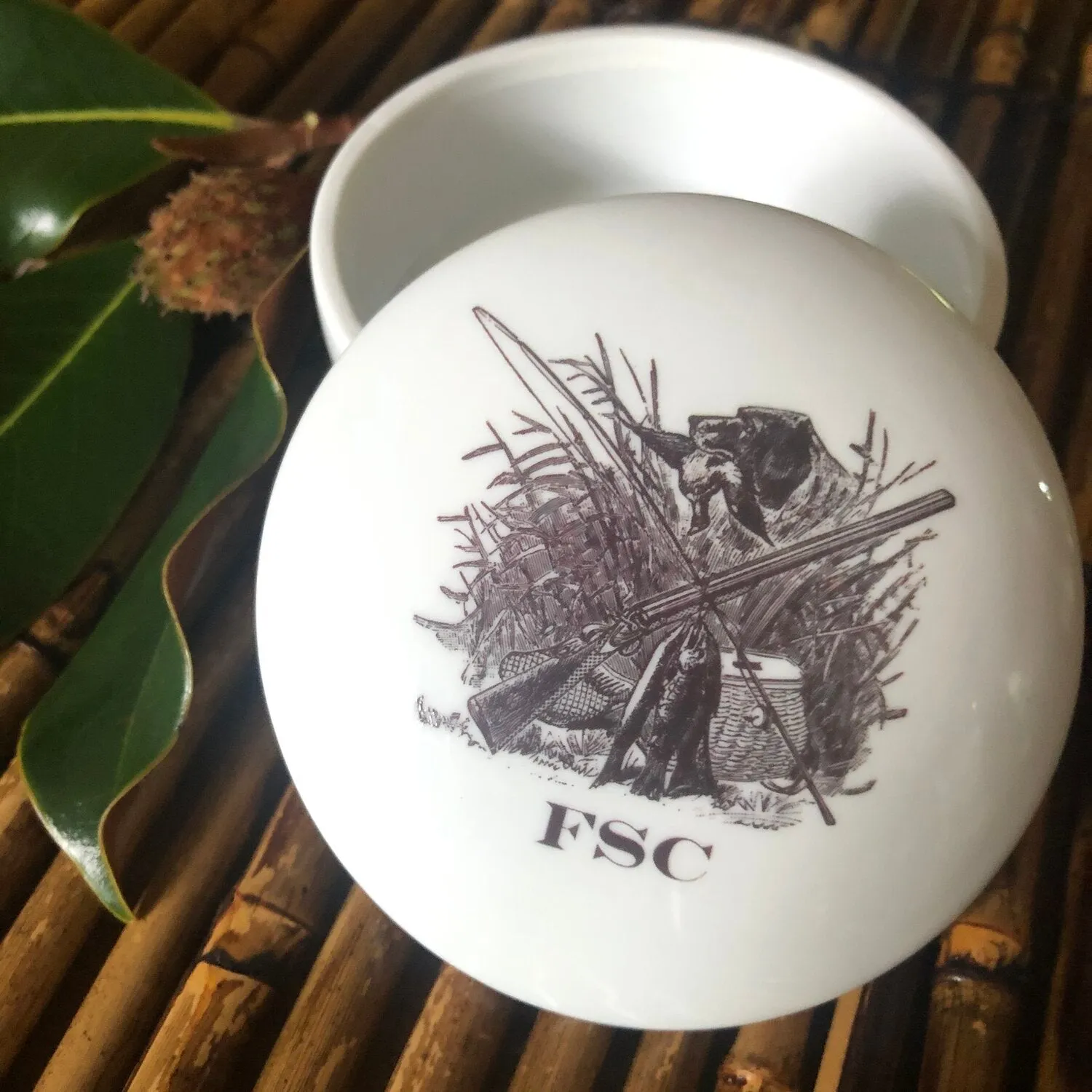 Porcelain Round Lidded Box with Vintage Hunt Scene