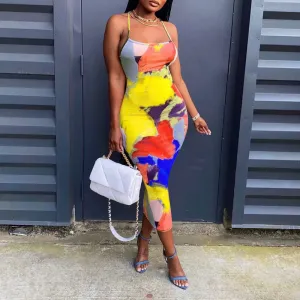 Print Spaghetti Strap Midi Dress