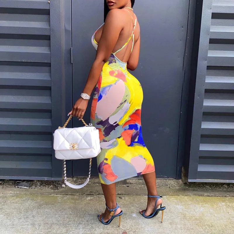 Print Spaghetti Strap Midi Dress