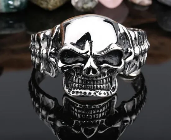 Punk Cool Men's 316L Stainless Steel Huge Heavy Skeleton Skull Bangle Gothic Mens Biker Rocker Punk Bracelet Bangle Cuff Jewelry