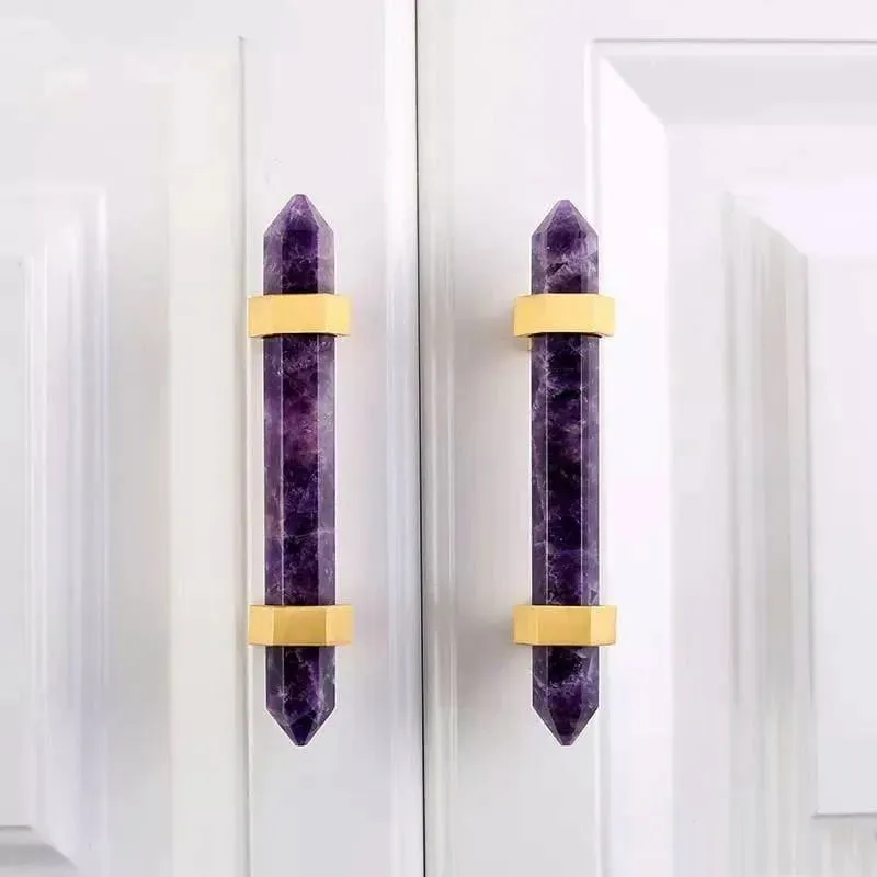 Purple Amethyst Bar Cabinet Drawer Pull with Brass Accent