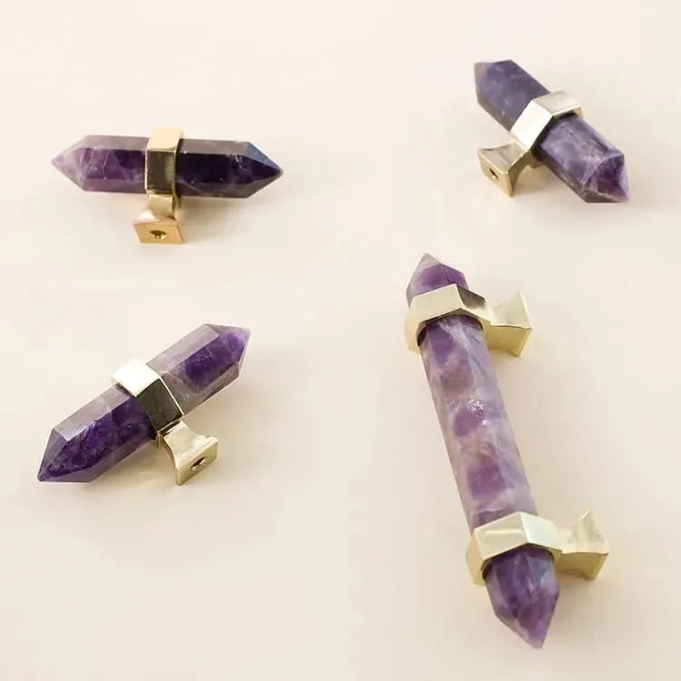 Purple Amethyst Bar Cabinet Drawer Pull with Brass Accent