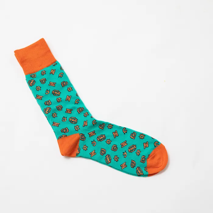 "ADINKRA" DESIGNER SOCKS - TURQUOISE/ORANGE