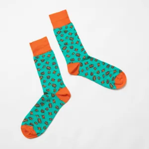 "ADINKRA" DESIGNER SOCKS - TURQUOISE/ORANGE