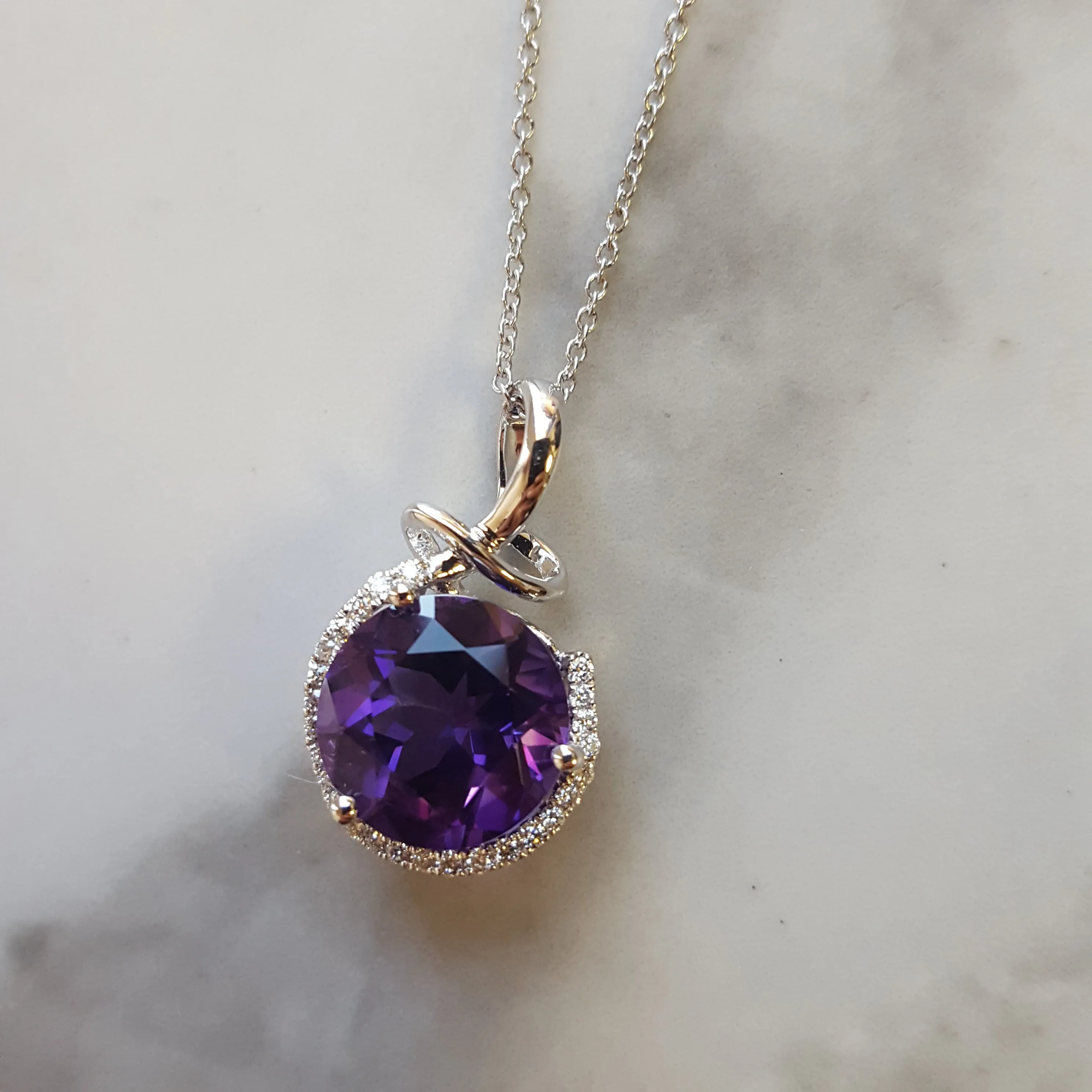 "Nadia" 14k White Gold AZ Amethyst Pendant