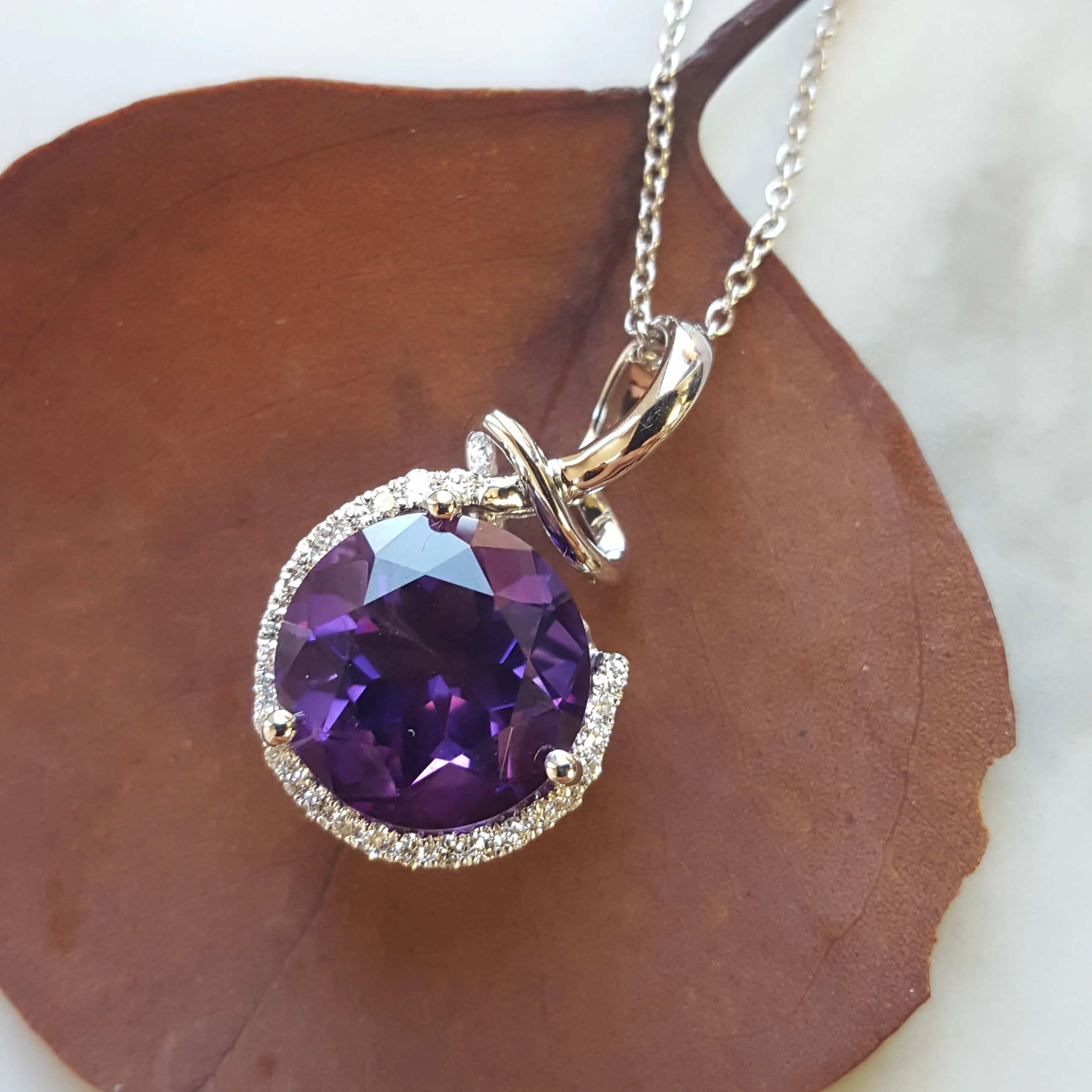 "Nadia" 14k White Gold AZ Amethyst Pendant