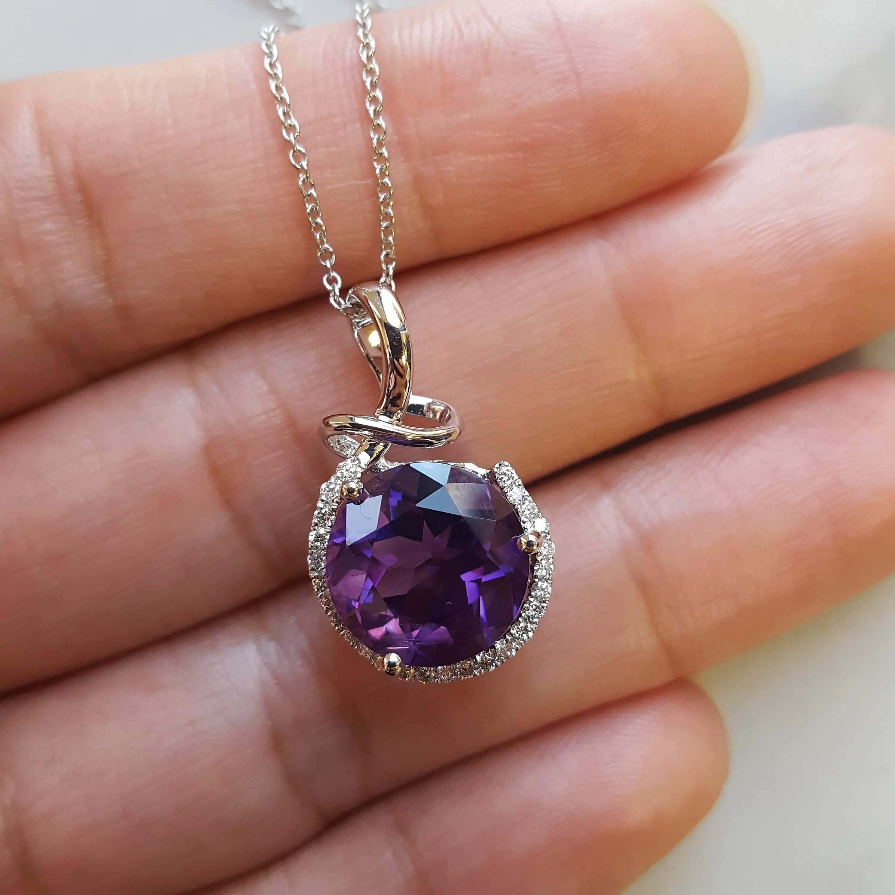 "Nadia" 14k White Gold AZ Amethyst Pendant