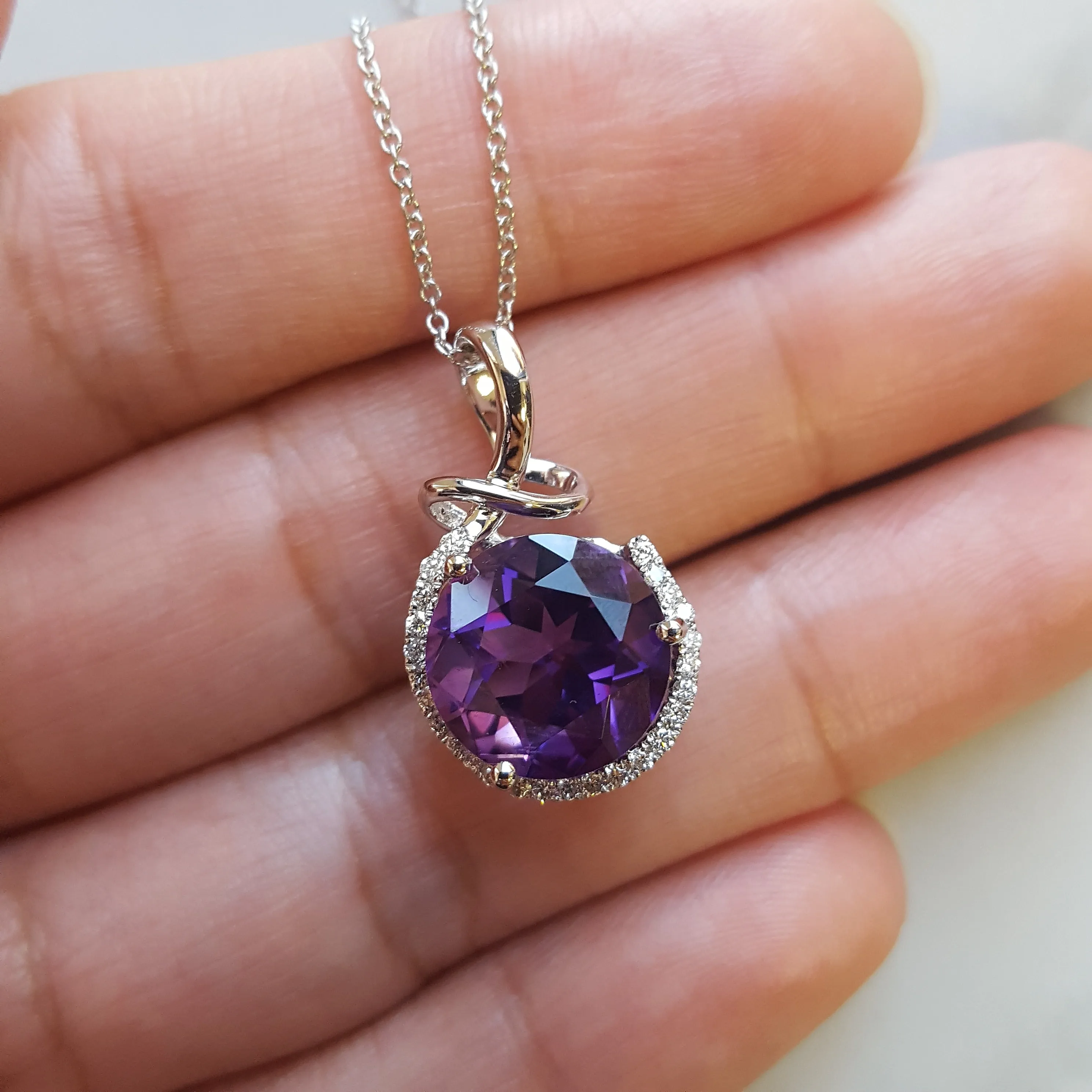 "Nadia" 14k White Gold AZ Amethyst Pendant