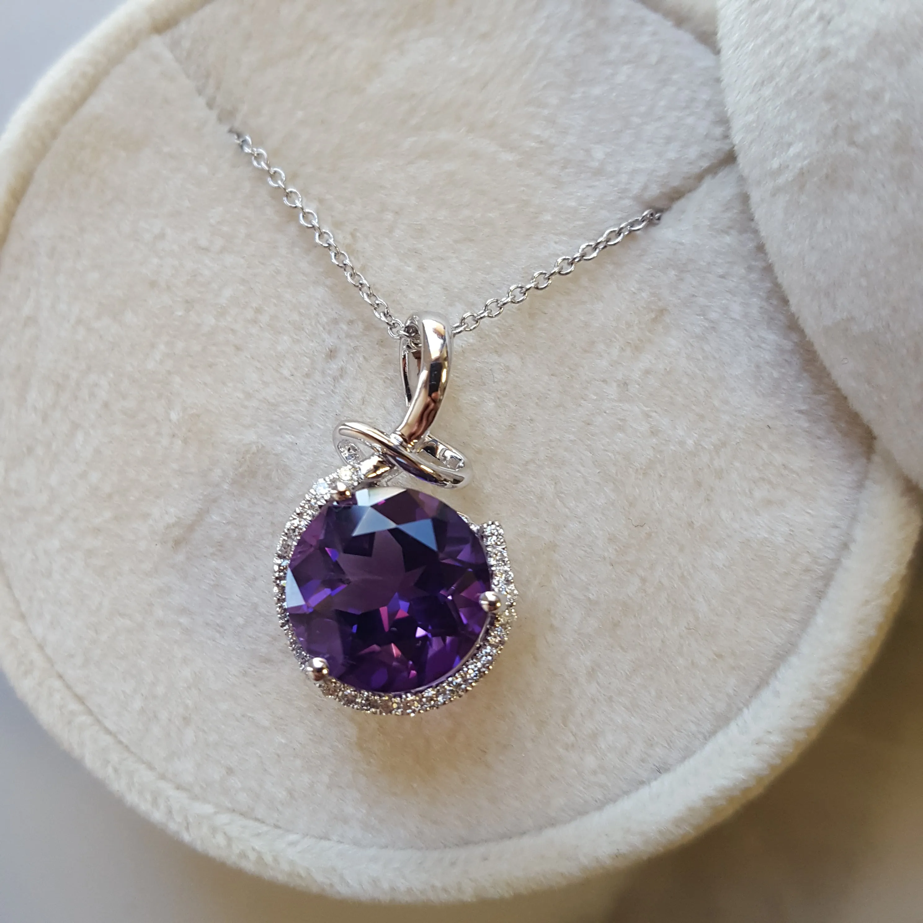 "Nadia" 14k White Gold AZ Amethyst Pendant