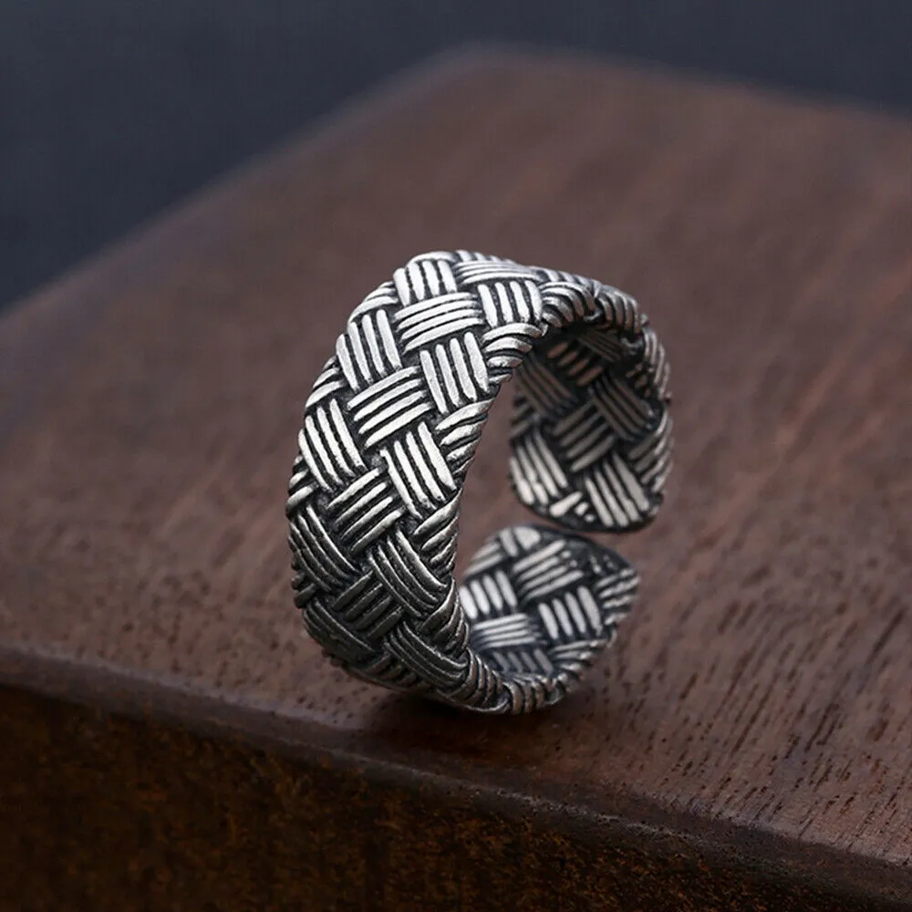 Real Solid 925 Sterling Silver Rings Braided Classical Fashion Punk Jewelry Open Size 7-9