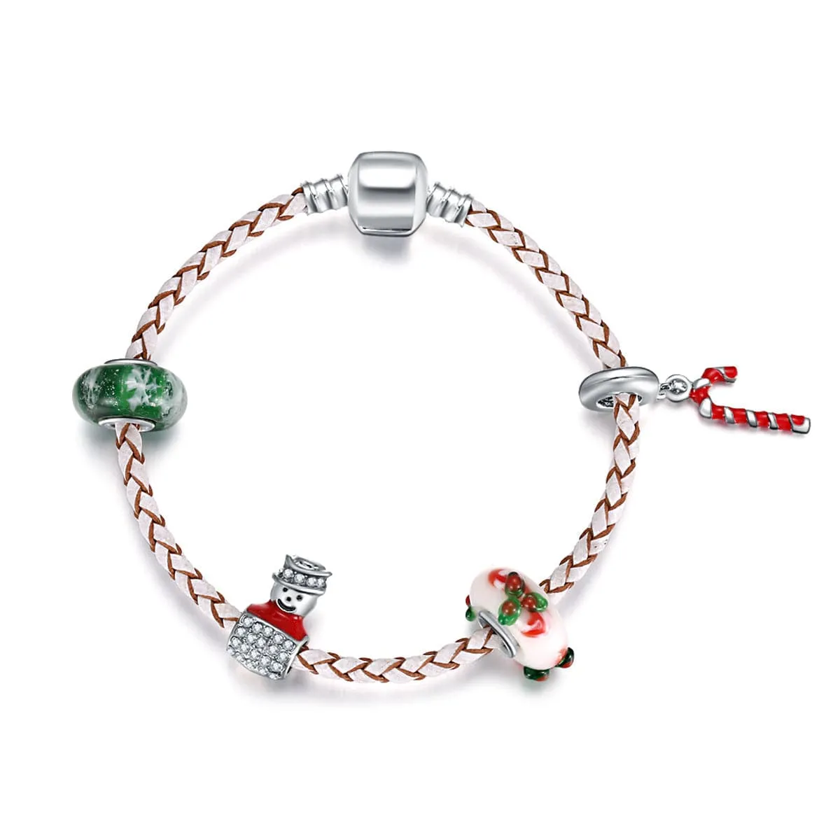 Red & Silver-Plated Holiday Charm Bracelet