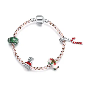 Red & Silver-Plated Holiday Charm Bracelet