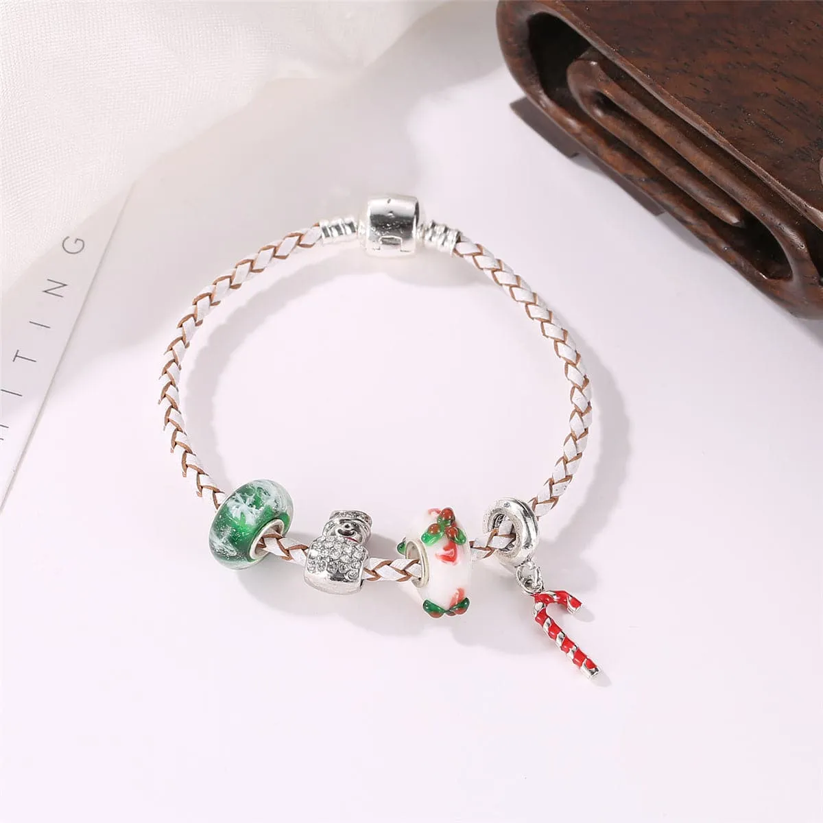 Red & Silver-Plated Holiday Charm Bracelet