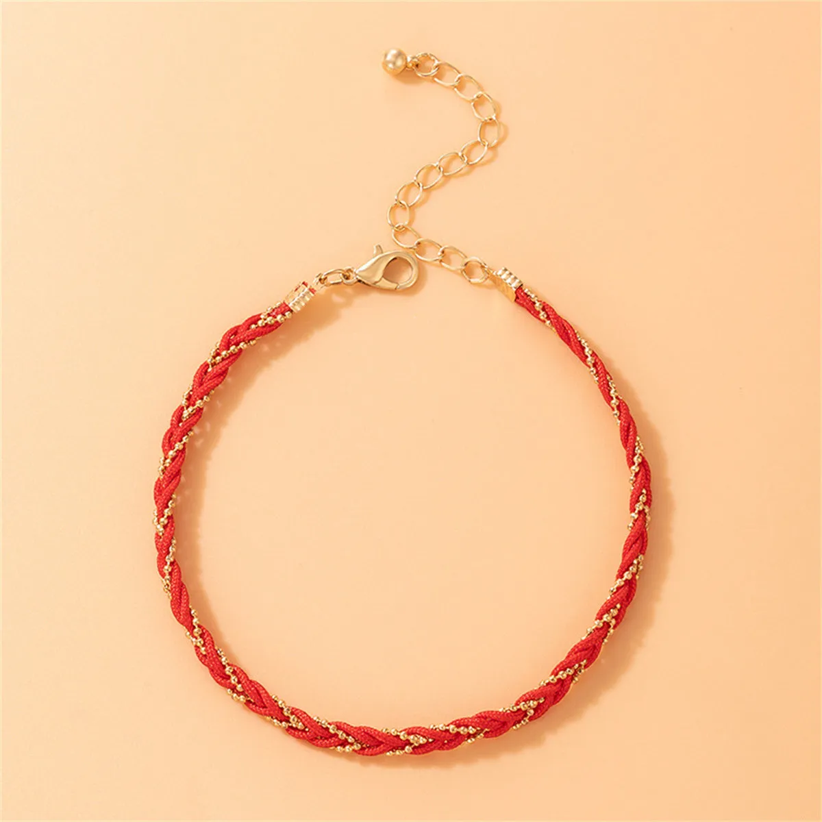 Red Polyster & 18K Gold-Plated Braided Anklet