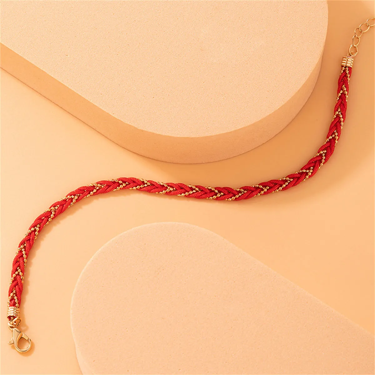 Red Polyster & 18K Gold-Plated Braided Anklet