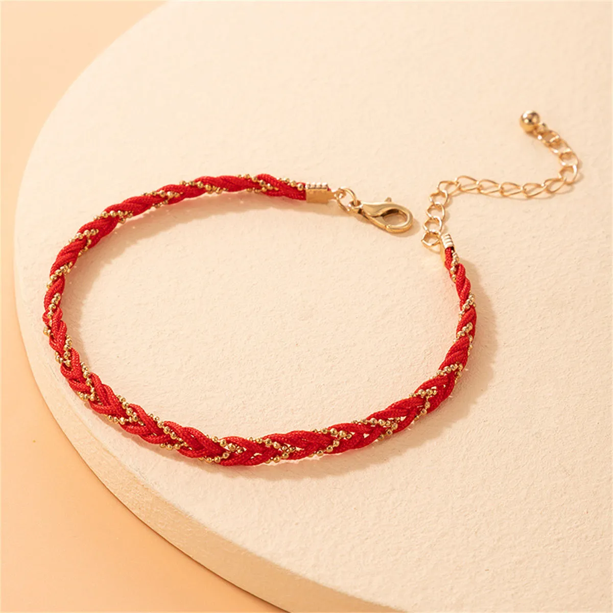Red Polyster & 18K Gold-Plated Braided Anklet