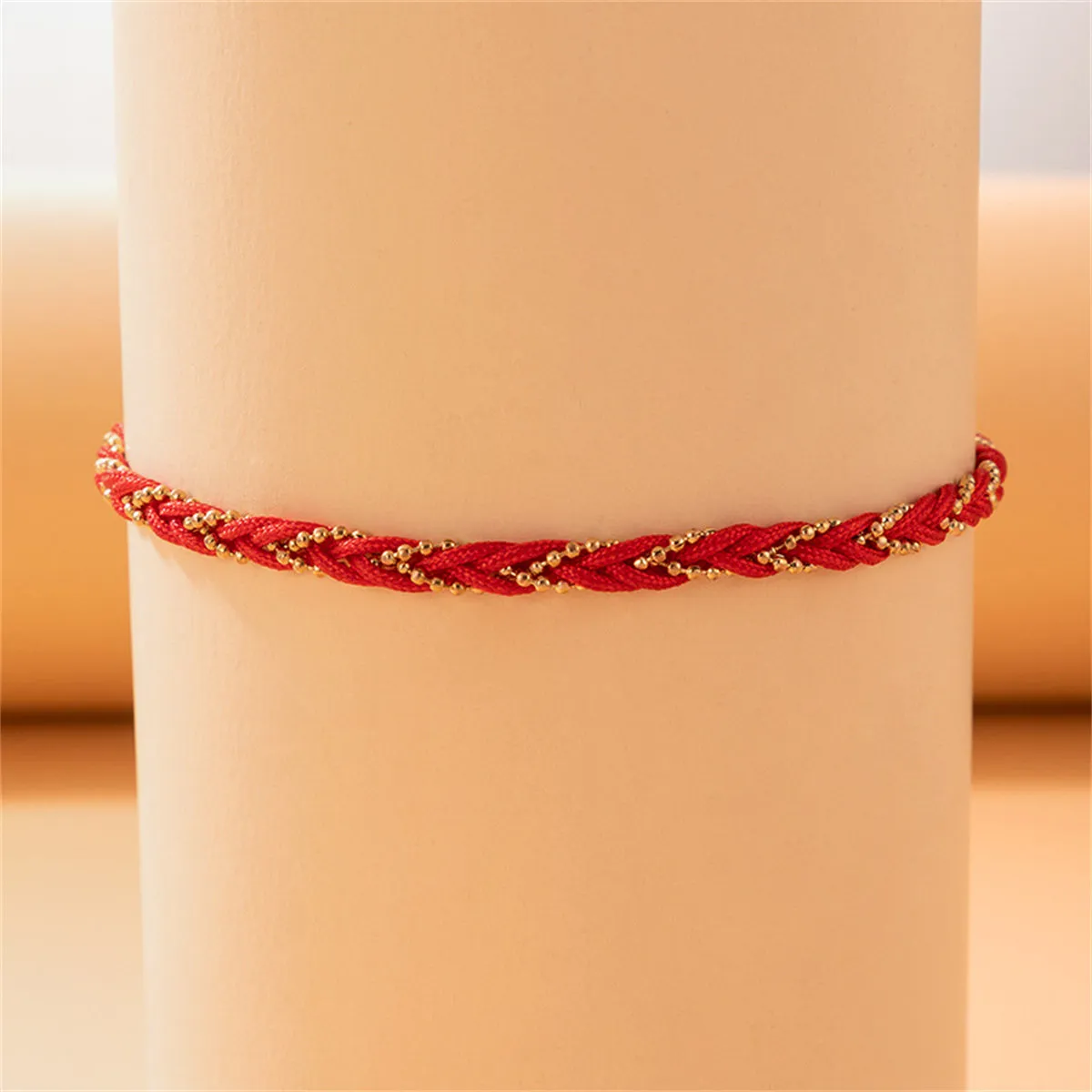 Red Polyster & 18K Gold-Plated Braided Anklet