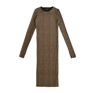 Reversible Leopard-Print Mesh Dress in Brown