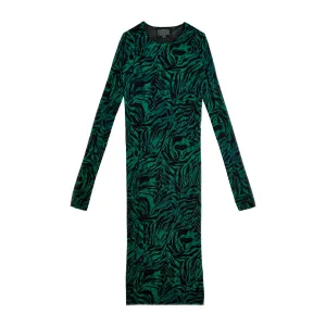 Reversible Zebra-Print Mesh Dress in Green & Black