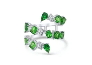 Ring 18kt Gold Spiral Mixed-Cut Tsavorites & Diamonds