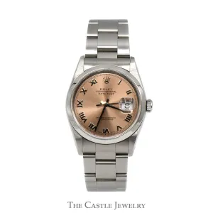 Rolex Datejust 16200 with Rose Dial and Roman Numeral Hour Markers on Oyster Bracelet