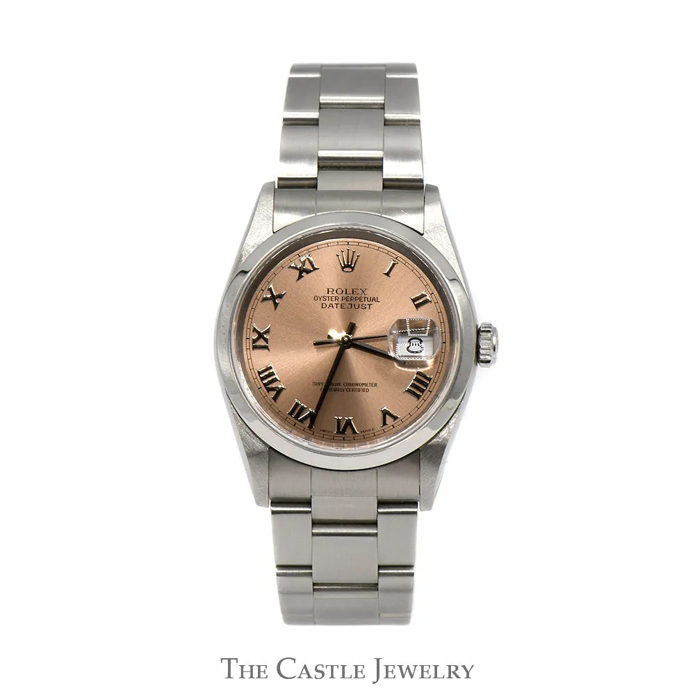 Rolex Datejust 16200 with Rose Dial and Roman Numeral Hour Markers on Oyster Bracelet