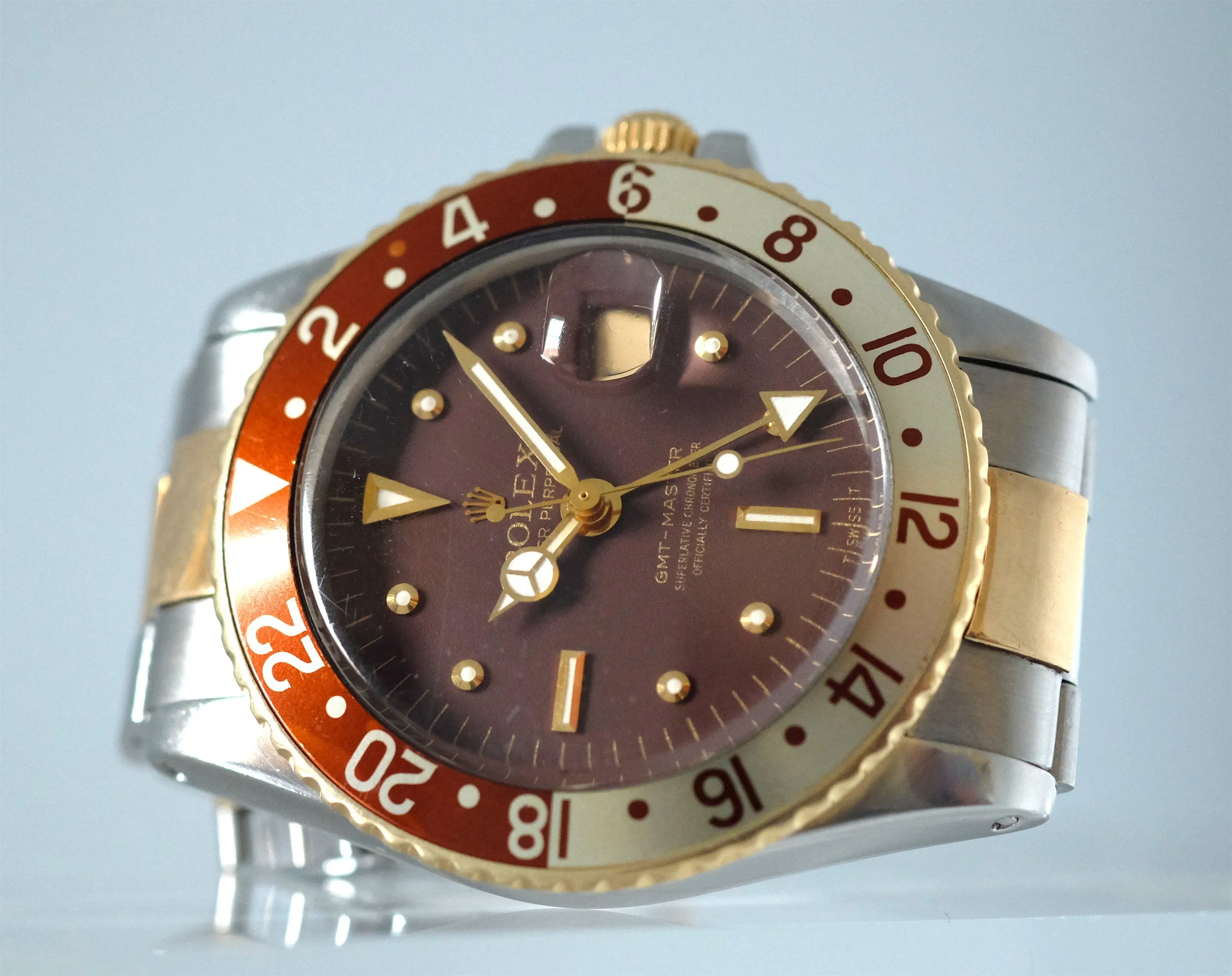 Rolex GMT 1675 Stainless Steel & Gold Root Beer Dial