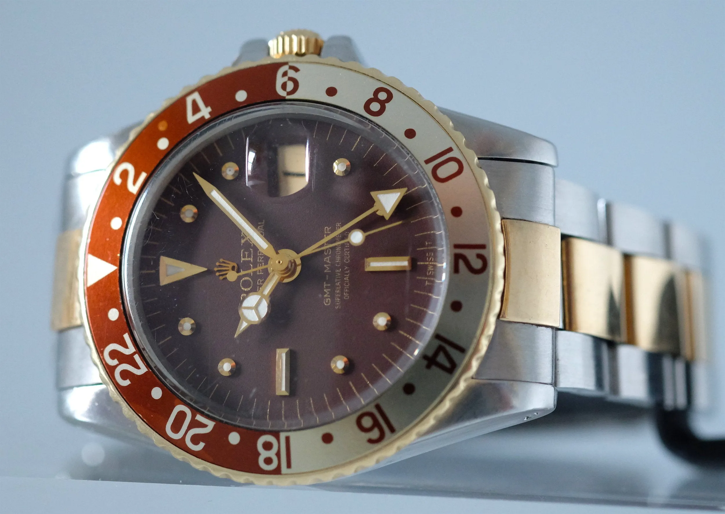 Rolex GMT 1675 Stainless Steel & Gold Root Beer Dial