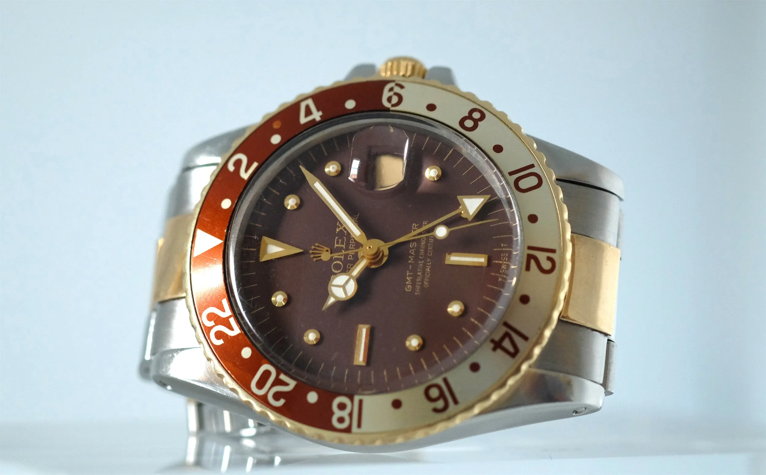 Rolex GMT 1675 Stainless Steel & Gold Root Beer Dial