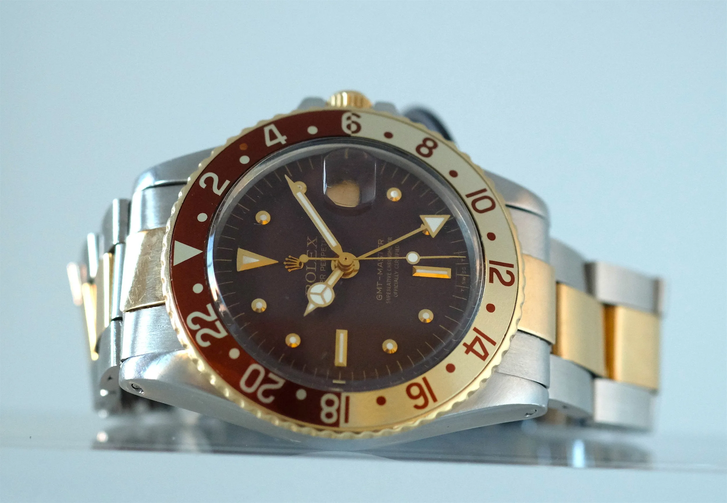 Rolex GMT 1675 Stainless Steel & Gold Root Beer Dial