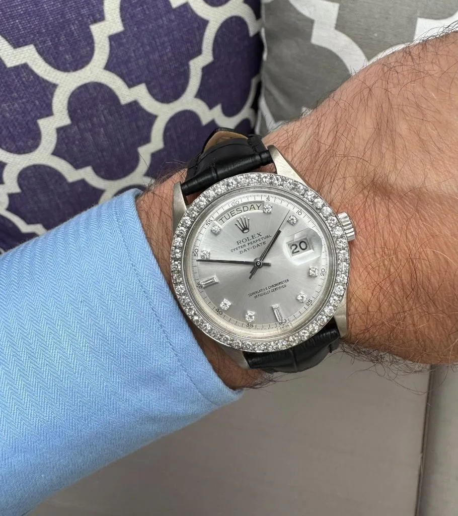 Rolex President Mens Vintage Ref. 1803 Day Date Watch - 18K White Gold & Diamonds