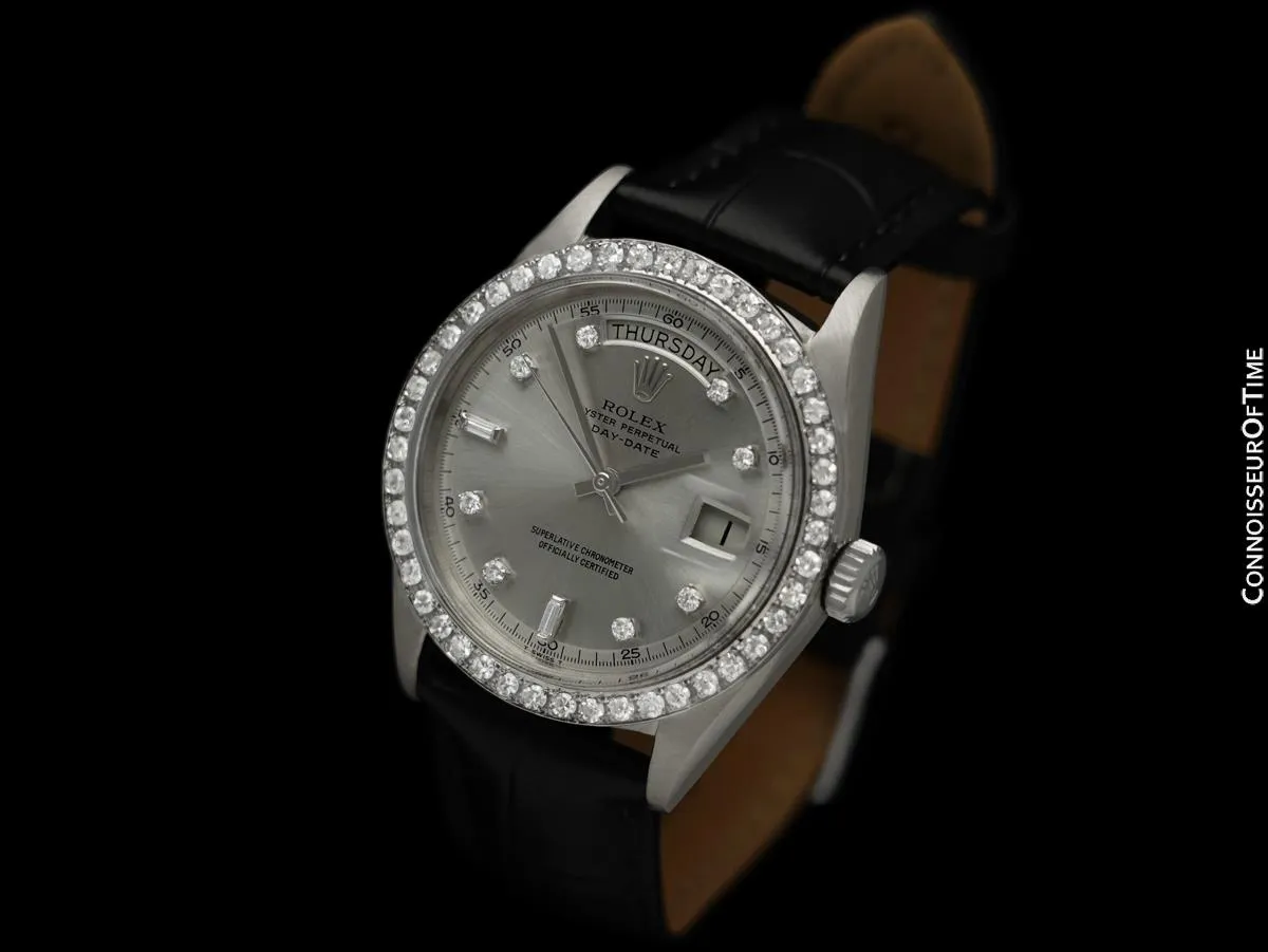 Rolex President Mens Vintage Ref. 1803 Day Date Watch - 18K White Gold & Diamonds