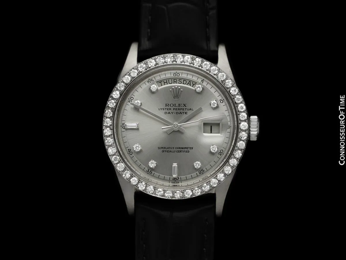 Rolex President Mens Vintage Ref. 1803 Day Date Watch - 18K White Gold & Diamonds