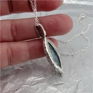 Roman Glass Marquise Necklace Pendant 925 Silver Handmade Hadar Designers(AS)y