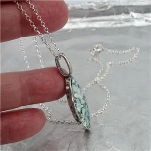 Roman Glass Marquise Necklace Pendant 925 Silver Handmade Hadar Designers(AS)y