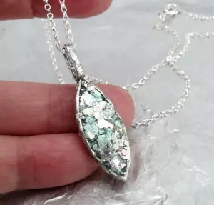 Roman Glass Marquise Necklace Pendant 925 Silver Handmade Hadar Designers(AS)y
