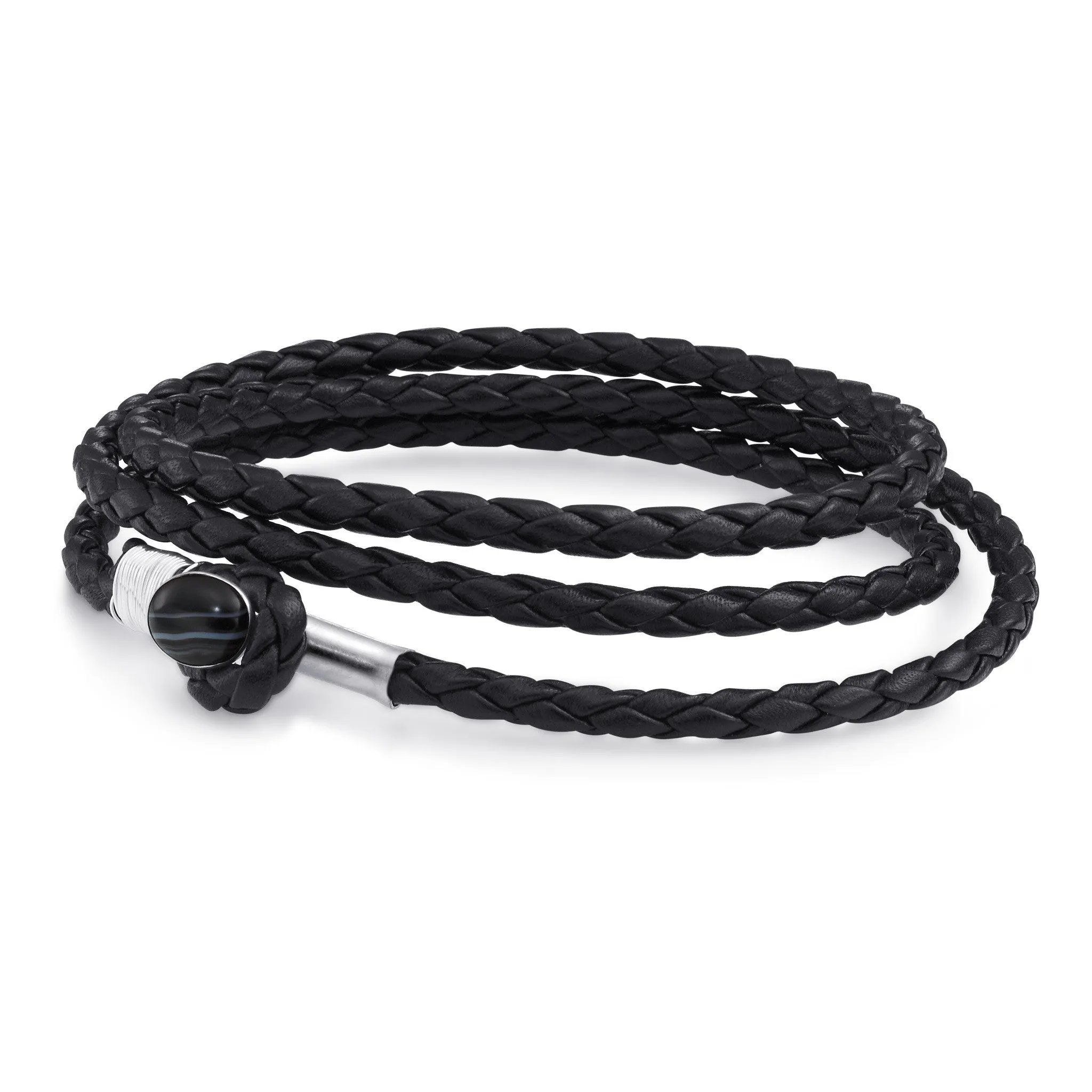 Scott Mikolay Essex Leather Bracelet with Stone Closure - Triple Wrap