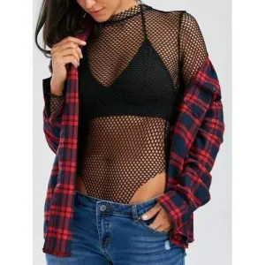See Through Mesh Bodysuit - Black M