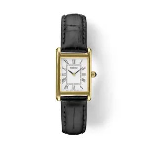 Seiko 18MM Essentials Collection White Dial Rectangular Watch in Gold-Tone Stainless Steel