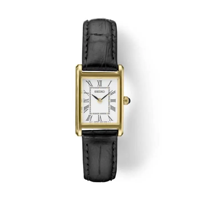 Seiko 18MM Essentials Collection White Dial Rectangular Watch in Gold-Tone Stainless Steel