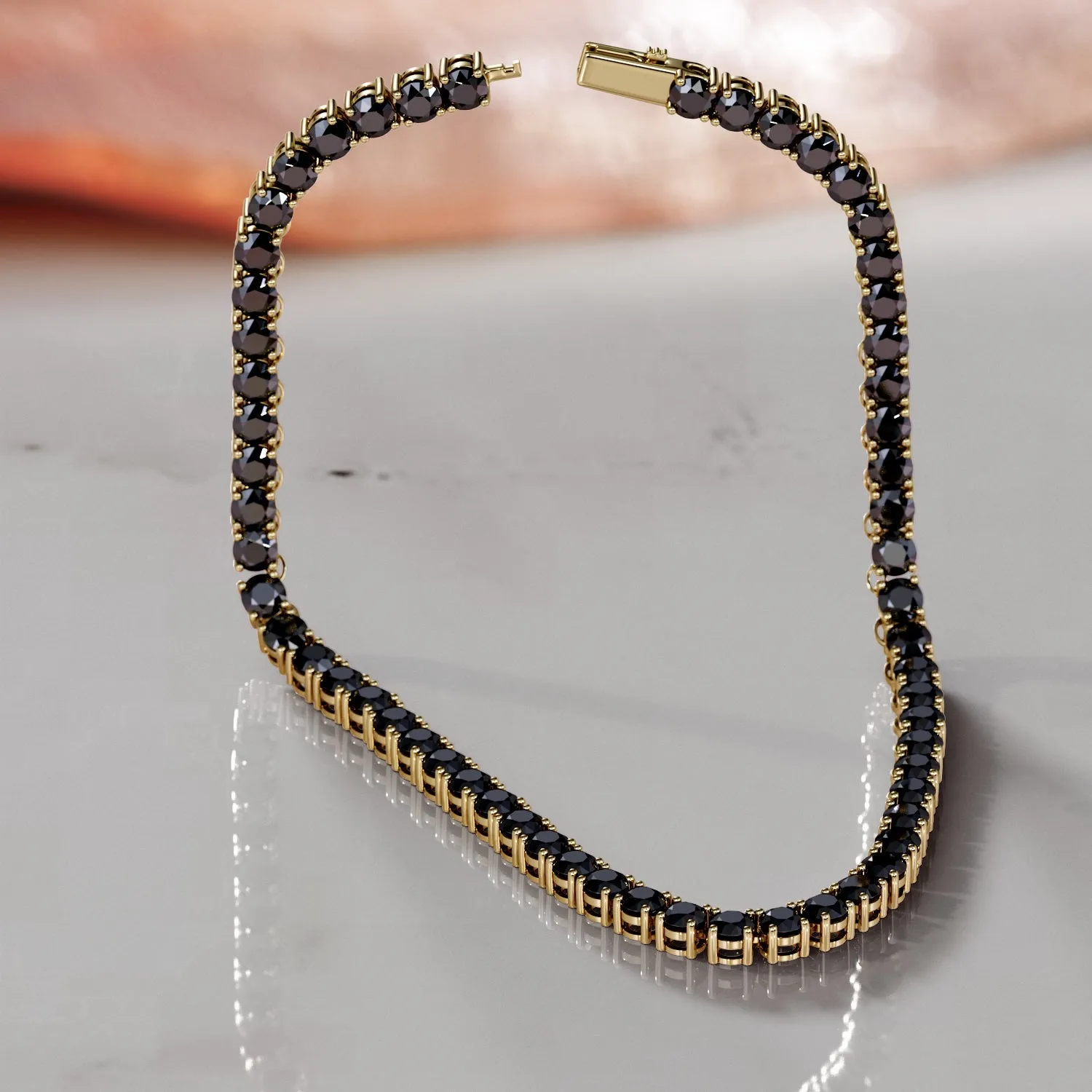 Shambala - Natural Black Diamond Tennis Necklace in Yellow Gold