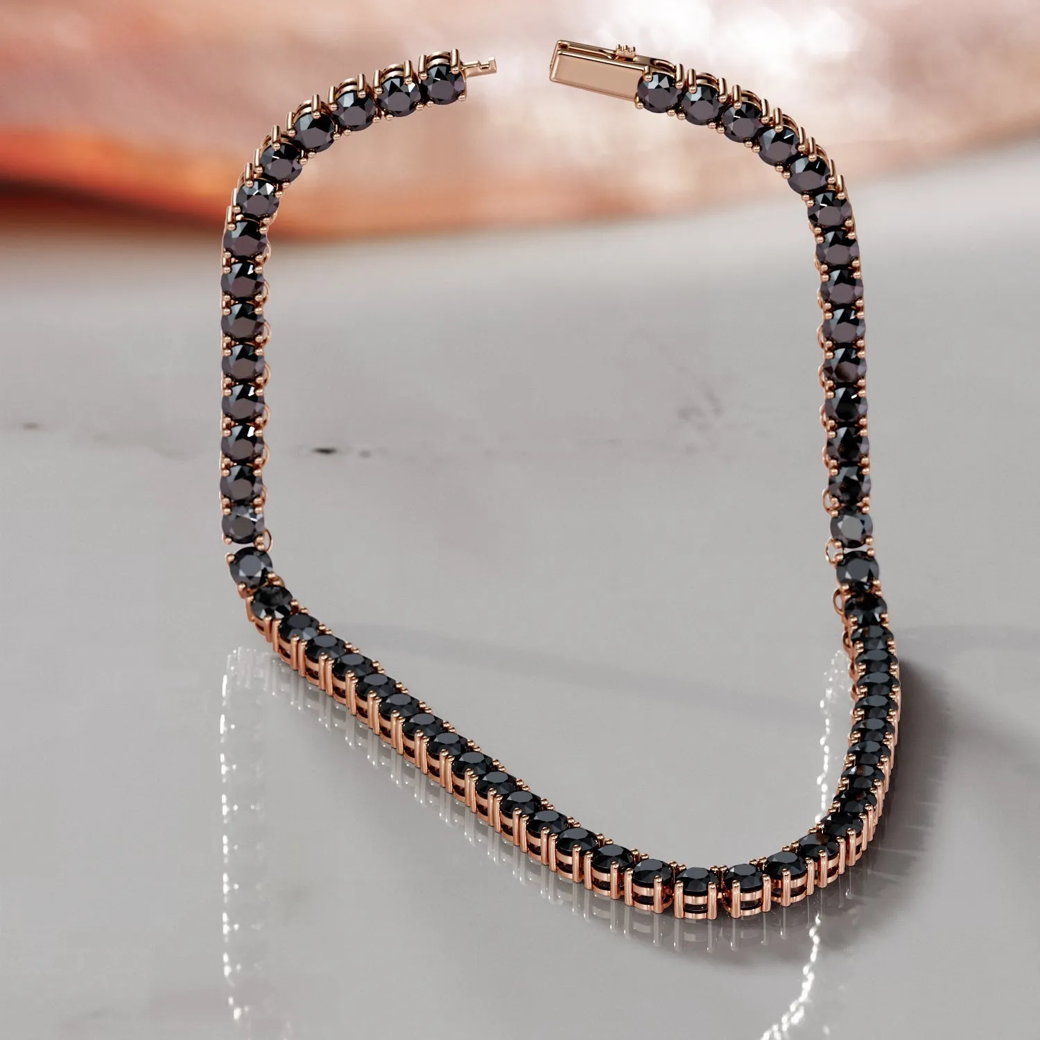 Shambala - Natural Black Diamond Tennis Necklace in Yellow Gold