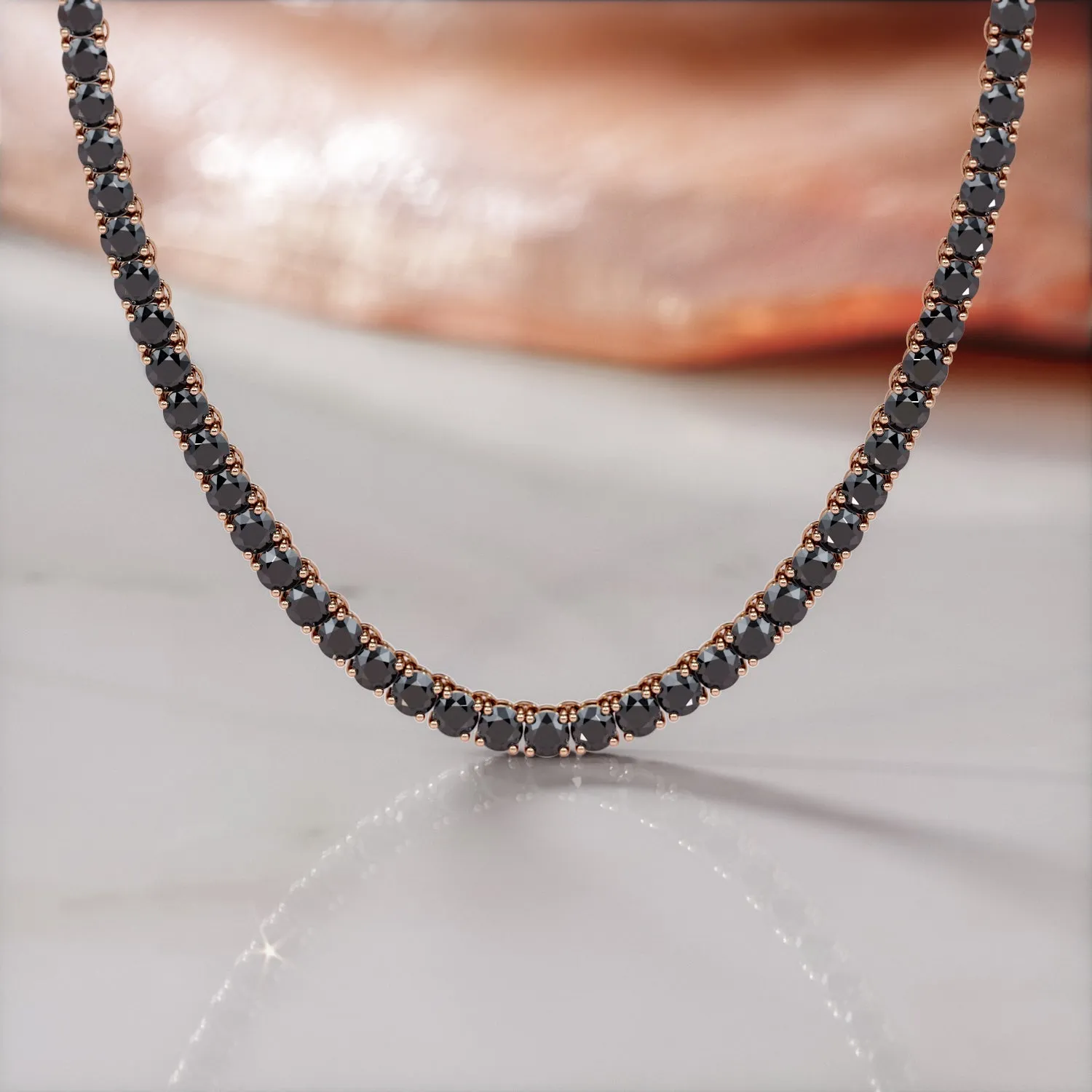 Shambala - Natural Black Diamond Tennis Necklace in Yellow Gold
