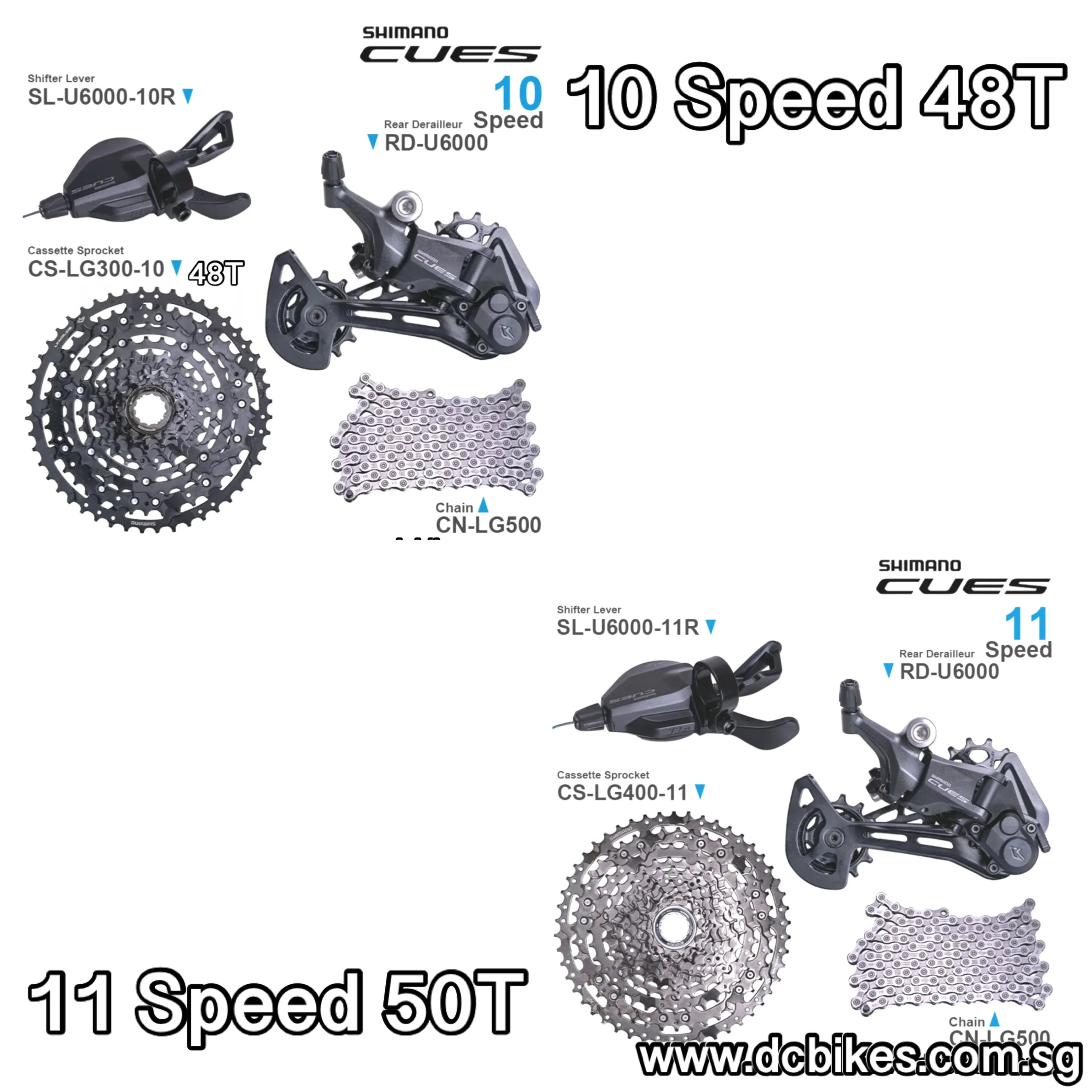 Shimano 10 | 11 Speed Cues U6000 Shifter   Rear Derailleur   48T | 50T Cassette   Chain Groupset